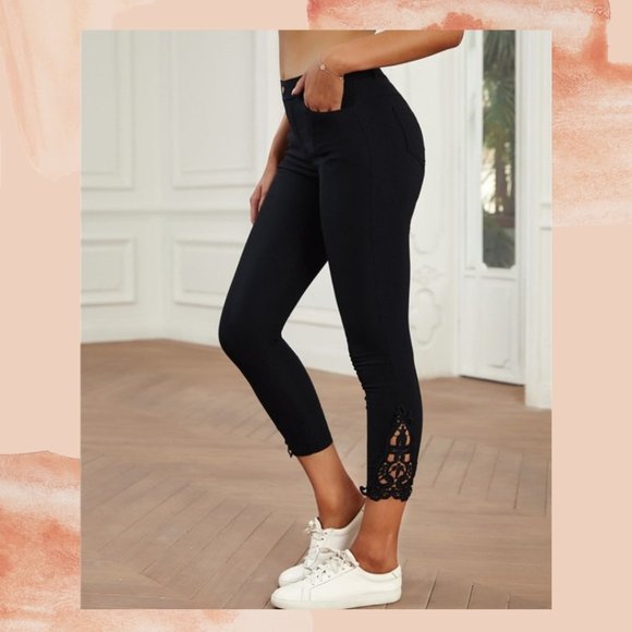 Taylor & Cambria Pants - Stretchy Black Lace Capri Pants